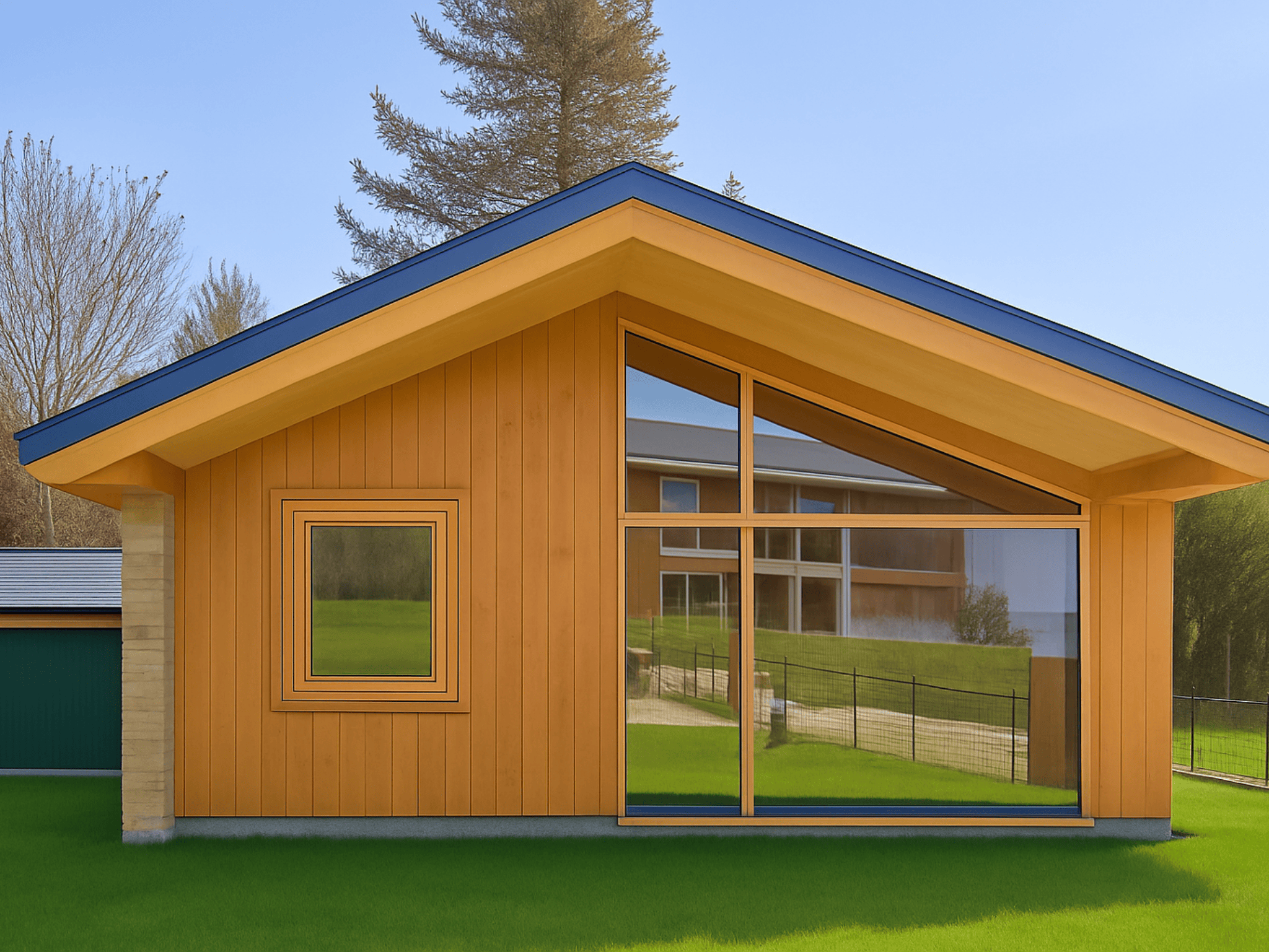 Casa sostenible de madera en Cortàs, La Cerdanya, con vistas al valle, grandes ventanales, orientación sur y diseño pasivo eficiente energéticamente.