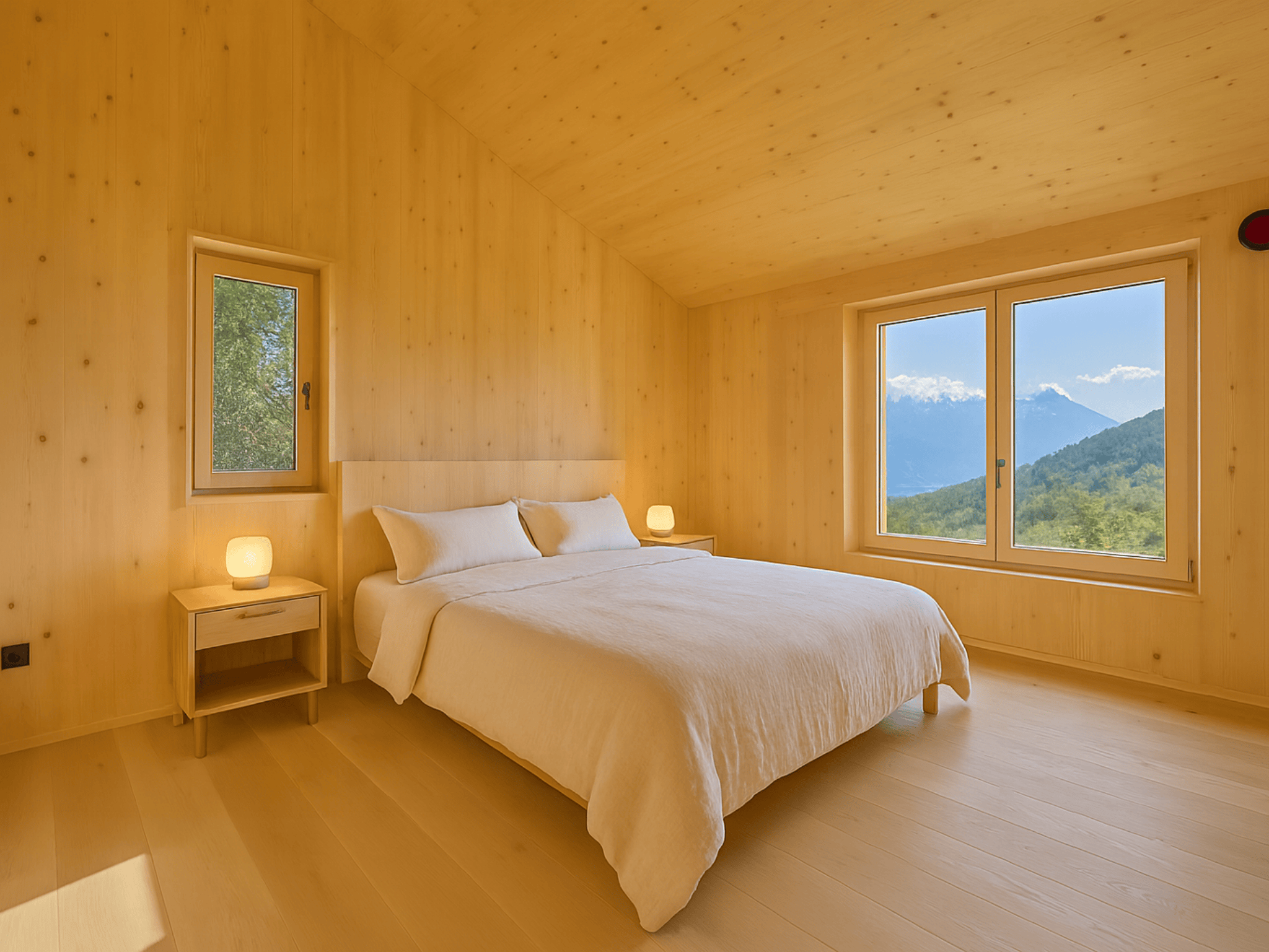 Casa sostenible de madera en Cortàs, La Cerdanya, con vistas al valle, grandes ventanales, orientación sur y diseño pasivo eficiente energéticamente.