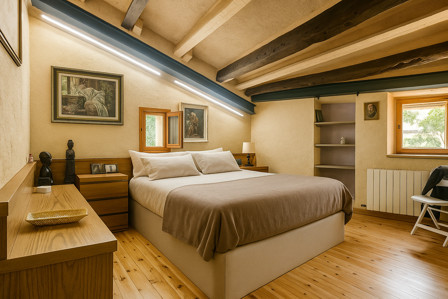 Masía y anexos entre bosque de pino rojo y roble en Les Llosses, vistas abiertas y prados, Mudita Barcelona.