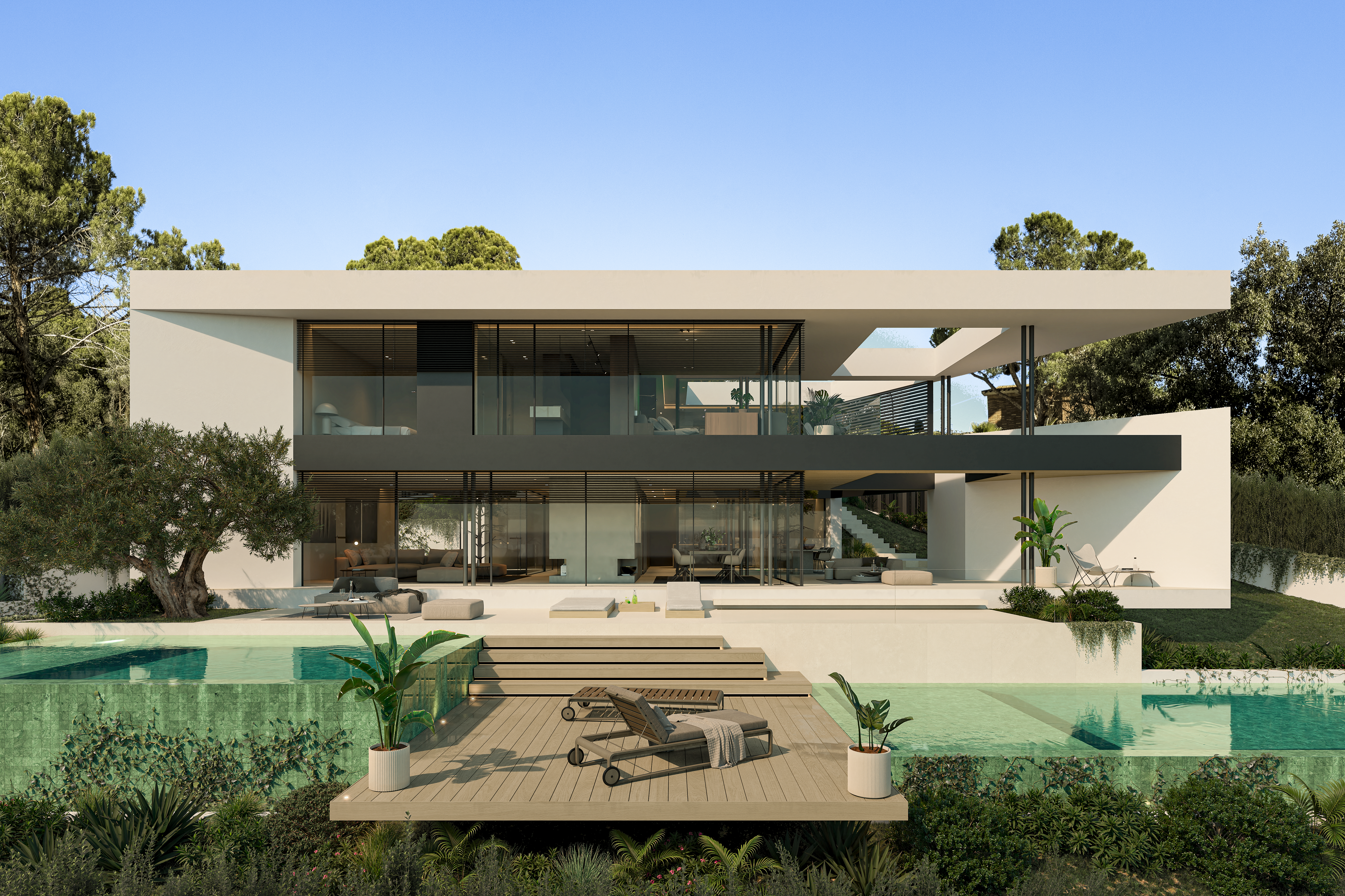 villa contemporánea en el Maresme con grandes ventanales y vistas al Mediterráneo