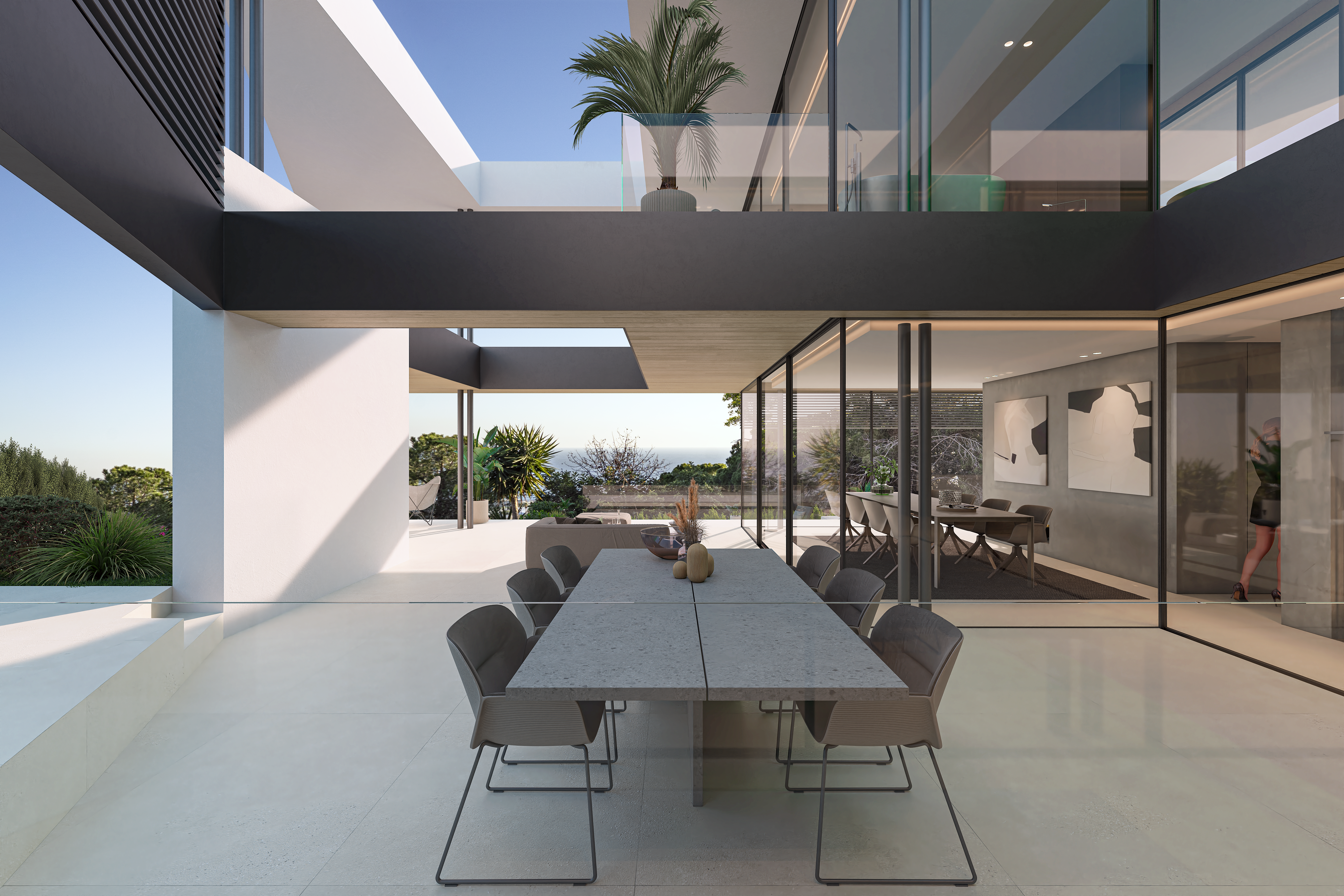 salón luminoso con vistas al mar en vivienda de lujo en el Maresme