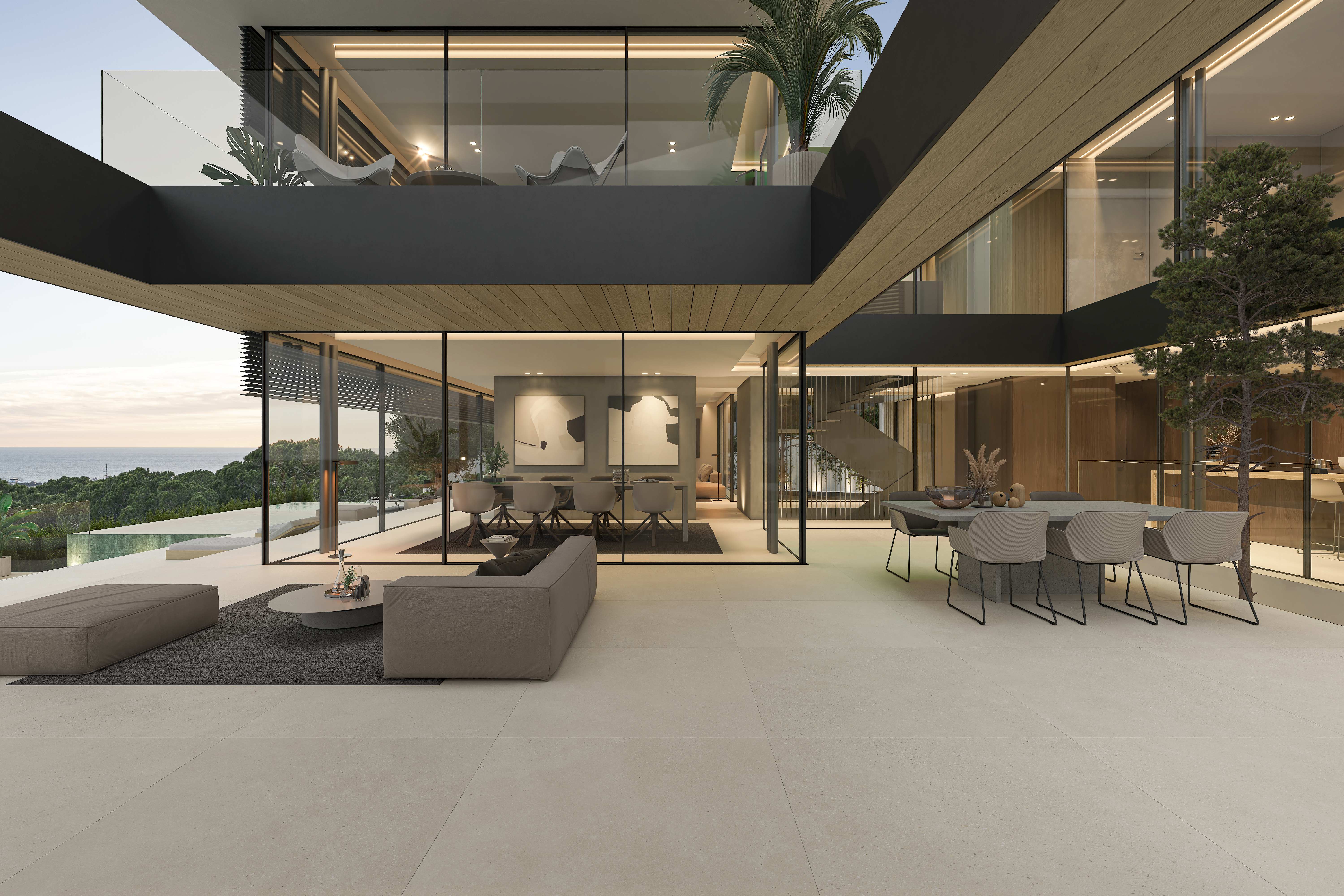 salón luminoso con vistas al mar en vivienda de lujo en el Maresme