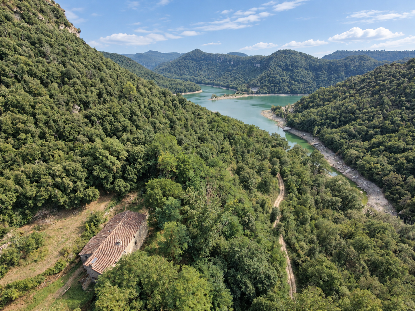 Masía histórica de piedra en Tavertet, finca rústica en Osona rodeada de bosque y paisaje natural, cerca del Pantano de Sau, con espacios interiores amplios y proyecto de recuperación.